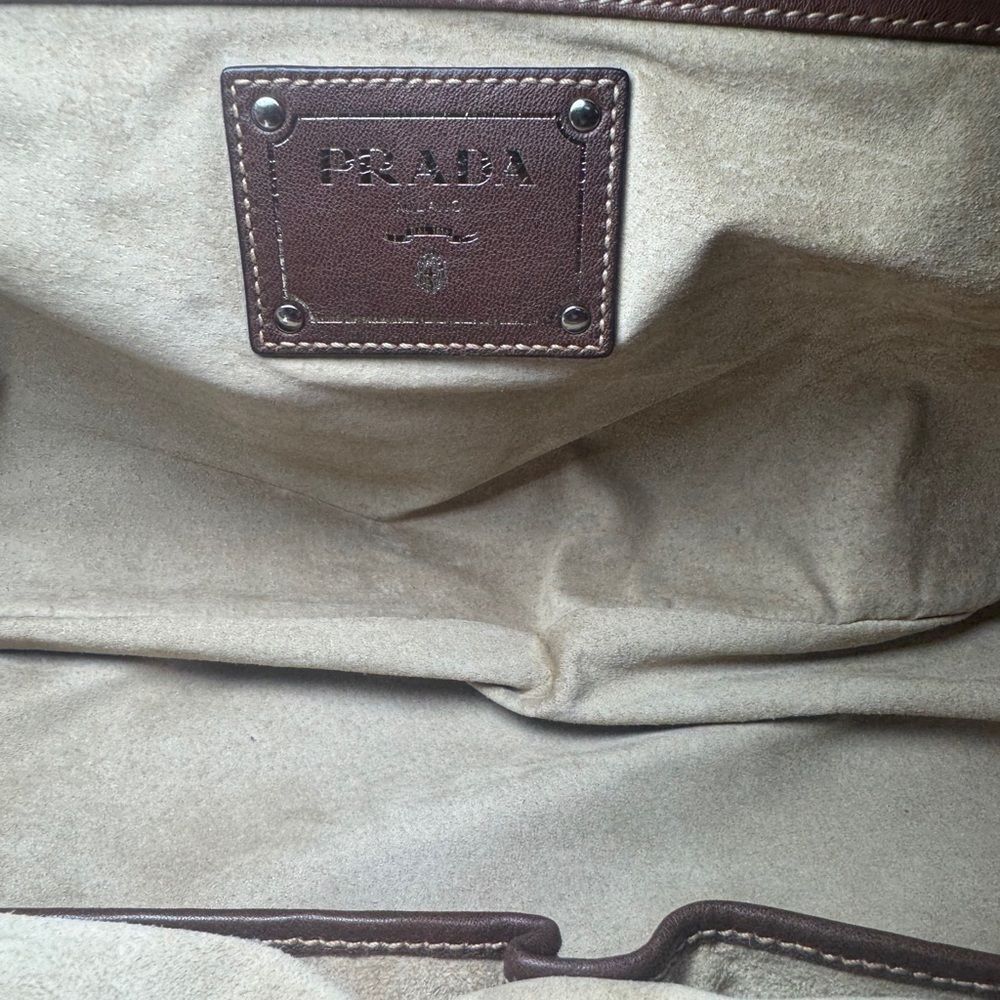PRADA Nocciolo Brown Soft Calfskin Leather Large Satchel Tote Bag Auth - Picture 14 of 16